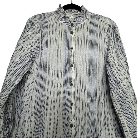H&M Women’s Small Blue White Striped Button Front Tunic Dress Peplum Hem Cottage - Picture 2 of 8